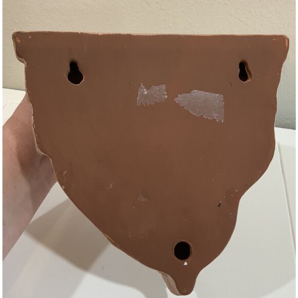 Vtg Terracotta Peach Bunny Rabbit Floral Botanical Spring Wall Shelf Sconce - Picture 7 of 8